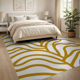 Golden Wavy Abstract Area Rug