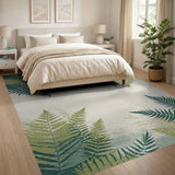 Distressed Vintage Lush Green Fern Border Area Rug