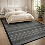 Black White Woven Stripe Area Rug