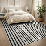 ODIKA Modern Striped Machine Washable Low Pile Area Rug - Black & Cream