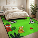 Green Playful Jungle Animals Kids Cartoon Rug