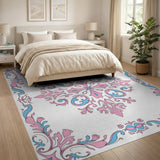 Ornate Pink Blue Floral Vintage Rug