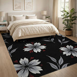 Vintage White Floral Area Rug on Black