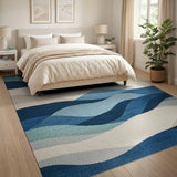 Coastal Blue Teal Wave Area Rug