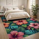 Tropical Hibiscus Monstera Leaf Area Rug