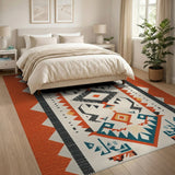 Terracotta Teal Southwestern Geometric Rug