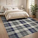 Grey Navy Plaid Washable Area Rug