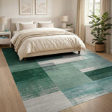 Teal Emerald Green Geometric Block Rug
