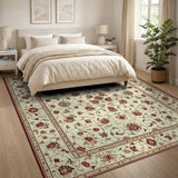Cream Red Floral Traditional Persian Area Rug