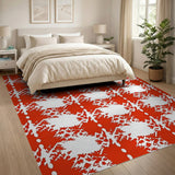 Bold Red Leaf Check Area Rug
