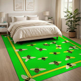 Kids Cartoon Green Playful Cartoon Bees Green Area Rug