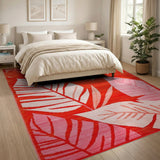 Vibrant Red Monstera Leaf Area Rug
