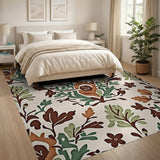 Cream Green Floral Leaf Vintage Area Rug
