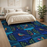 Blue Birdcage Parrot Area Rug