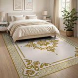 Traditional Persian Gold and Silver Ornate Gold Medallion Area Rug