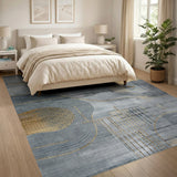 Gold Geometric Abstract Grey Area Rug