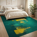 Teal Gold Distressed Geometric Area Rug