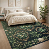 Ornate Green Chamomile Frame Area Rug