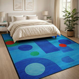 Abstract Geometric Blue Area Rug with Colorful Circles