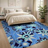 Blue Teal Geometric Starflower Area Rug
