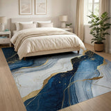 Indigo Blue Gold Vein Abstract Area Rug