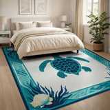 Teal Sea Turtle Coastal Beach Rug