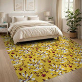 Exotic Yellow Floral Motif Area Rug