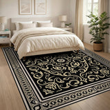Ornate Black and Gold Persian Area Rug