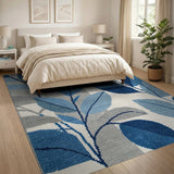 Blue Gray Leaf Abstract Area Rug