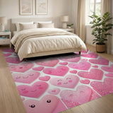 Sparkly Pink Kawaii Hearts Cartoon Area Rug