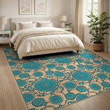 Teal Floral Persian Traditional Persian Area Rug