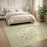 Vintage Floral Cream Area Rug with Gold Border