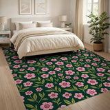 Pink Vibrant Pink Floral Pattern Area Rug
