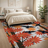 Fiery Maple Leaves Black Ravens Area Rug