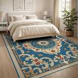 Blue and Teal Traditional Persian Teal Persian Medallion Area Rug
