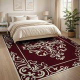 Red Ornate Scroll Area Rug