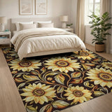 ODIKA Sunflower Floral Washable Area Rug, Low Pile Non-Slip Pet & Kid Friendly Carpet