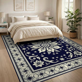 Navy Ivory Starburst Floral Medallion Rug