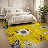 Rustic Yellow Barnwood Butterfly Sunflower Rug