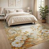 Elegant Gold Framed Floral Area Rug