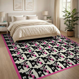 Pink Black Houndstooth Geometric Area Rug