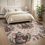 Whimsical Reading Mice Pink Area Rug