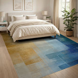 Gold Teal Geometric Abstract Area Rug