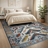 Blue and Teal Navy Blue Southwestern Geometric Area Rug