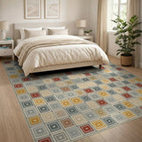 Geometric Grid Area Rug in Beige Rust