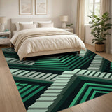 Emerald Green Geometric Stair Maze Area Rug