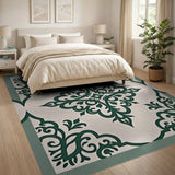 Ornate Green Medallion Area Rug