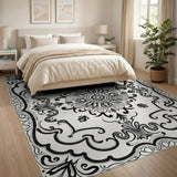 Ornate Black White Persian Medallion No. 17 Rug