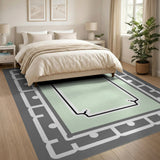Geometric Grey Frame Mint Green Area Rug