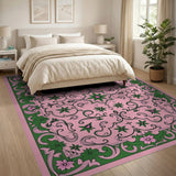 Ornate Pink Green Floral Vintage Area Rug